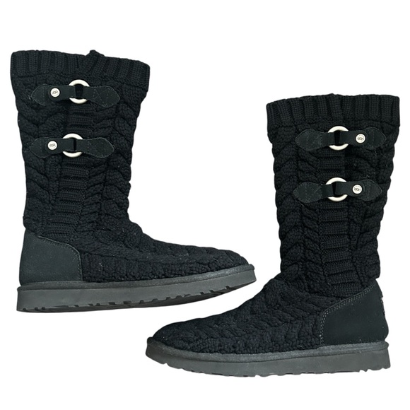 UGG Shoes - Y2K “UGG Australia” Black Cable Knit Boots with Buckle Style Detailing